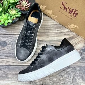 NIB Sofft Parkyn Leather Comfort Platform Sneaker Black Camo 9M 40
